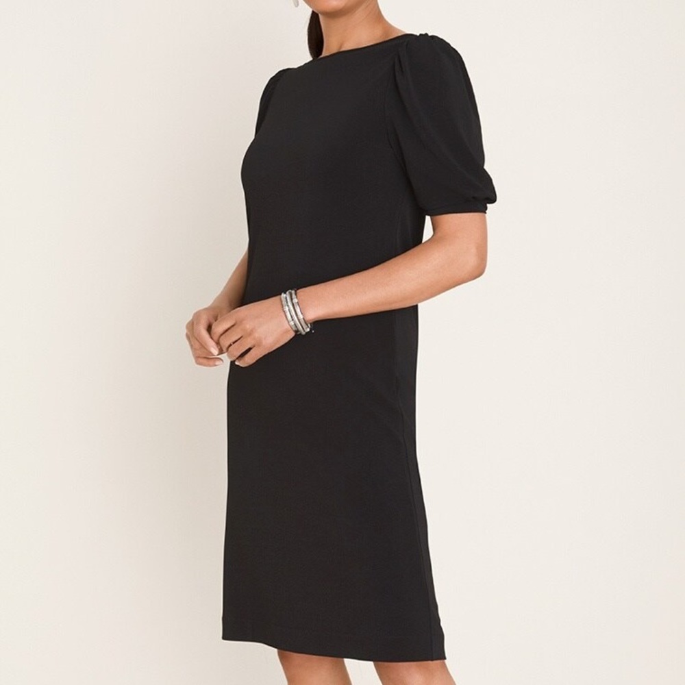 NEW Women’s Chico’s Solid Pleated Sleeve A-Line Short Dress Black Size 4 20 22